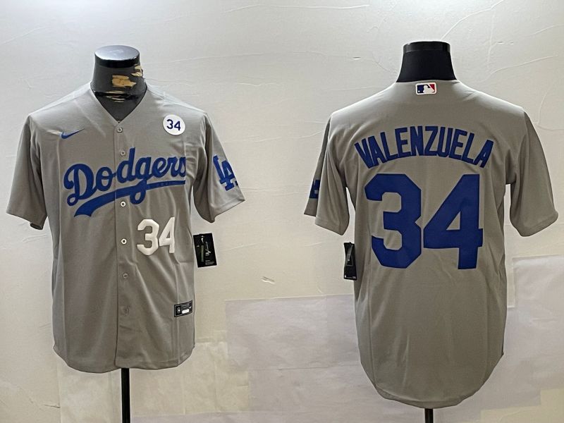 Men Los Angeles Dodgers #34 Valenzuela Grey Game 2024 Nike MLB Jersey style 11209